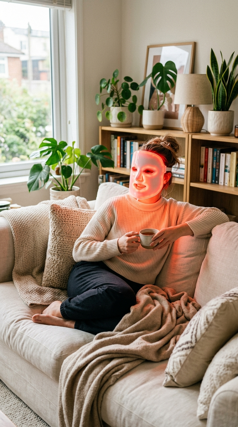 Red Light Therapy Face Mask in use